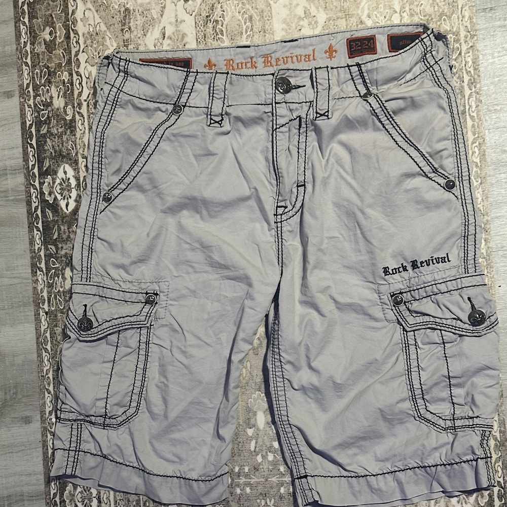 Rock Revival Light Gray Cargo Shorts for Men